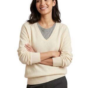 Ann Taylor 100% Cashmere V-Neck Sweater Size S Cream Ivory Soft Warm Luxury